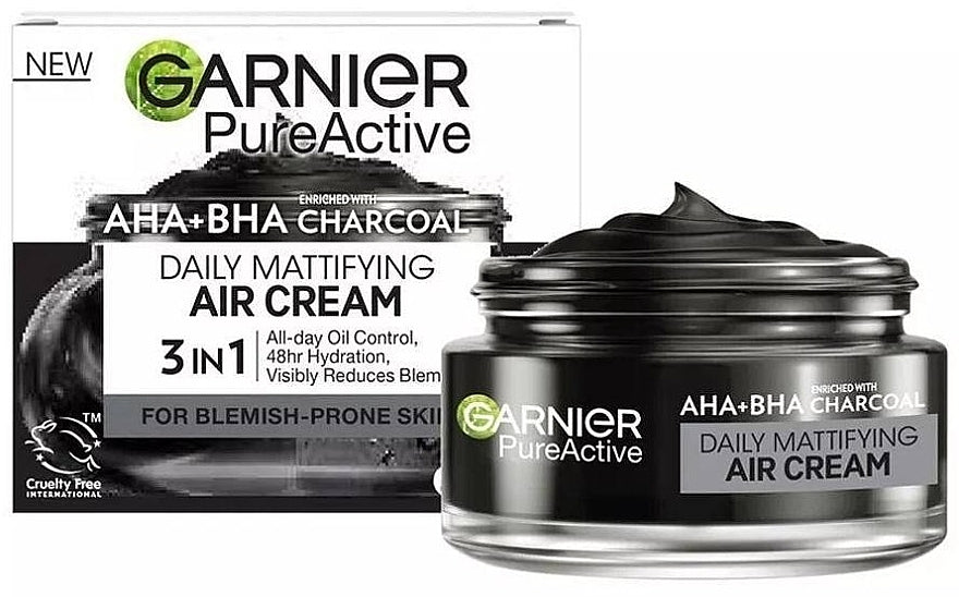 Garnier Air Cream Aha+Bha Carbone Crema per Pelle Grassa e a Tendenza Acneica