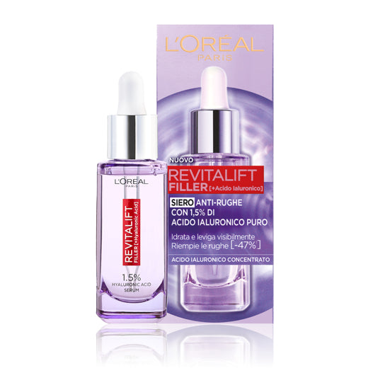 L'OREAL PARIS - Siero per contorno occhi - Anti-rughe, anti-tasche e correttore - Acido ialuronico puro e caffeina - Punta triple-Bille innovativa - Revitalift Filler - 20 ml
